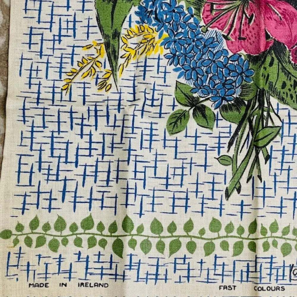 Samuel Lamont MCM 100% Irish Linen Floral Still Life Tea Towel XL NOS - Picture 3 of 6